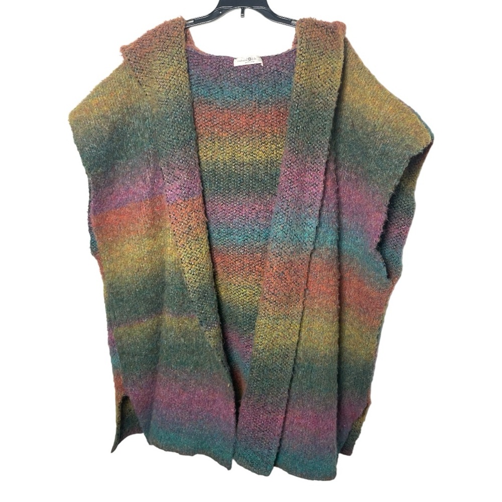 Natural Life Women’s Rainbow Knit Hooded Open Vest Cardigan One Size Boho Hippie